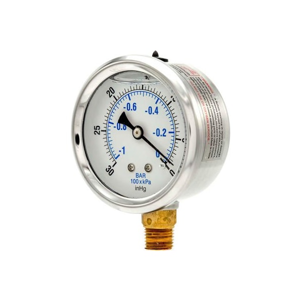 Engineered Specialty Products, Inc Pic Gauges 2-1/2" Vacuum Gauge, Liquid Filled, 15 PSI, Stainless Case, Lower Mount, PRO-201L-254A PRO-201L-254A - main